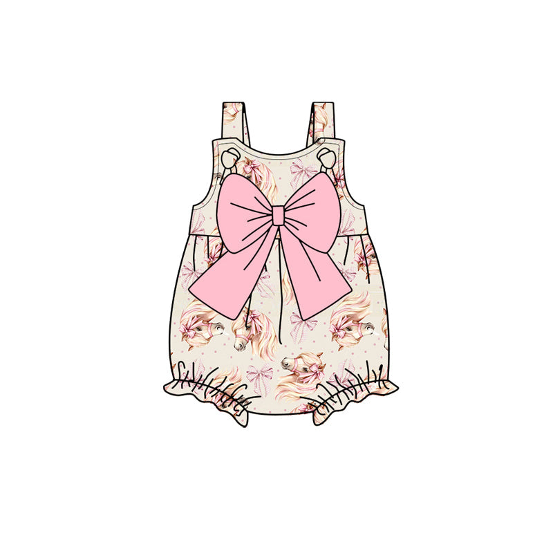 Straps pink bow unicorn baby girls summer romper