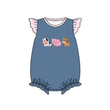 Flutter sleeves cow pig horse print baby girl romper
