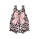 Peach bow leopard straps baby girls summer romper