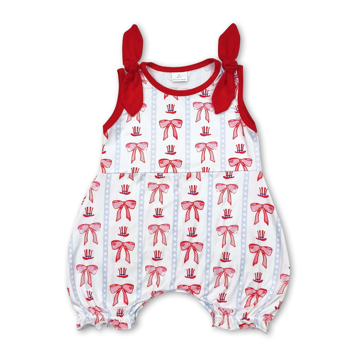 Sleeveless red bow baby girls 4th of july romper