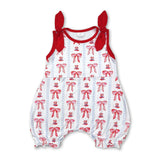 Sleeveless red bow baby girls 4th of july romper