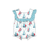 Light blue ruffle boat baby girls summer romper
