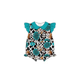 Flutter sleeves turquoise bull skull western baby romper