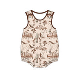 Sleeveless khaki horse cactus western baby boy romper