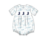 Short sleeves light blue rodeo western boots baby romper