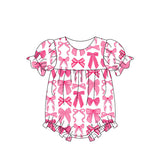 Short sleeves pink bow baby girls spring summer romper