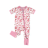 Short sleeves pink bows baby girls zipper romper