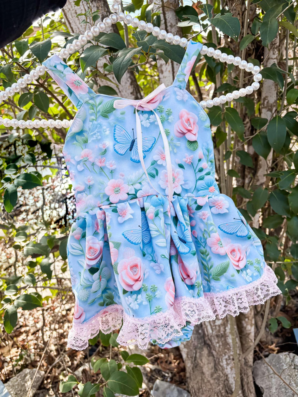 Light blue floral butterfly baby girls summer romper