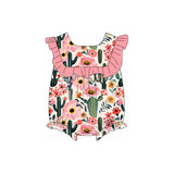 Pink ruffle floral cactus western baby girls romper