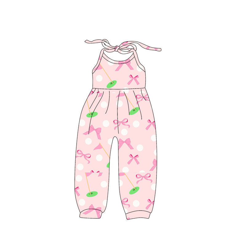 Pink bow golf baby girls halter jumpsuit