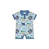 Blue short sleeves koala baby boy summer polo romper