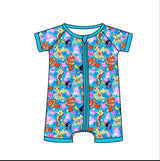 Short sleeves fish seahorse baby kids zipper romper