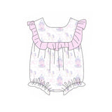 Pink ruffle castle unicorn bow baby girls romper