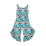 Straps highland cow floral ruffle baby girls jumpsuit