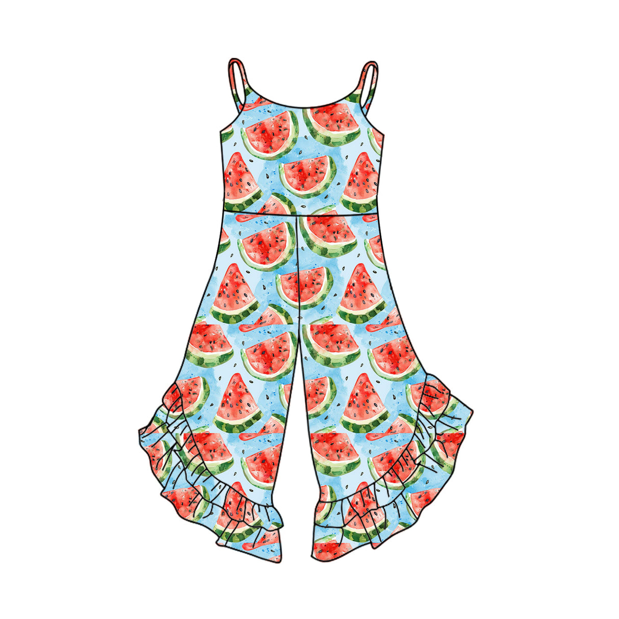 Straps light blue watermelon ruffle baby girls jumpsuit