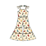 Straps boots patchwork western kids girls jumpsuit