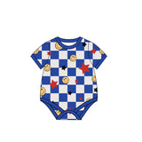 Short sleeves light blue plaid smile stars baby boy romper