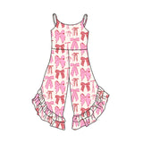 Straps pink bows ruffle toddler girls jumpsuit