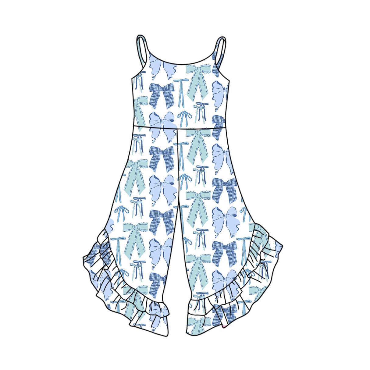 Straps light blue bows ruffle toddler girls jumpsuit