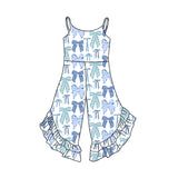Straps light blue bows ruffle toddler girls jumpsuit