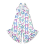 Straps colorful bows ruffle toddler girls jumpsuit