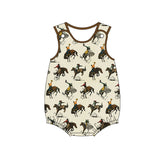 Brown sleeveless horse rodeo western baby boy romper