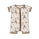 Khaki short sleeves cactus rodeo western baby zipper romper