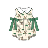 Sleeveless green bow duck baby girls summer romper