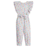 Ruffle flutter sleeves floral belt kids girls jumpsuit