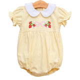 Short sleeves yellow stripe strawberry bow baby girls romper