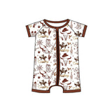 Short sleeves brown cactus rodeo western baby zip romper