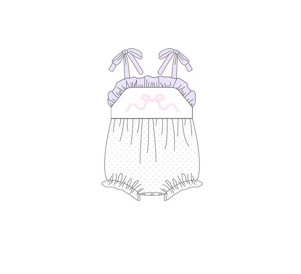 Lavender straps ruffle bow polka dots baby girls romper