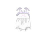 Lavender straps ruffle bow polka dots baby girls romper