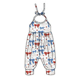 Red blue bow halter kids girls 4th of july jumpsuit