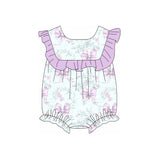 Lavender ruffle floral bow baby girls summer romper
