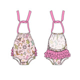 Boots cactus bull skull backless ruffle baby halter romper