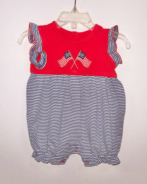 Stripe ruffle flag baby girls 4th of july romper