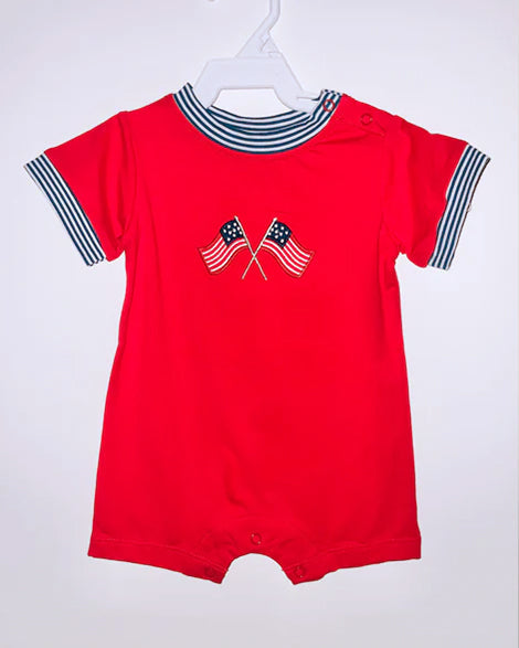 Red short sleeves flag baby boys 4th of july romper