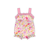 Pink straps ruffle floral baby girls summer romper