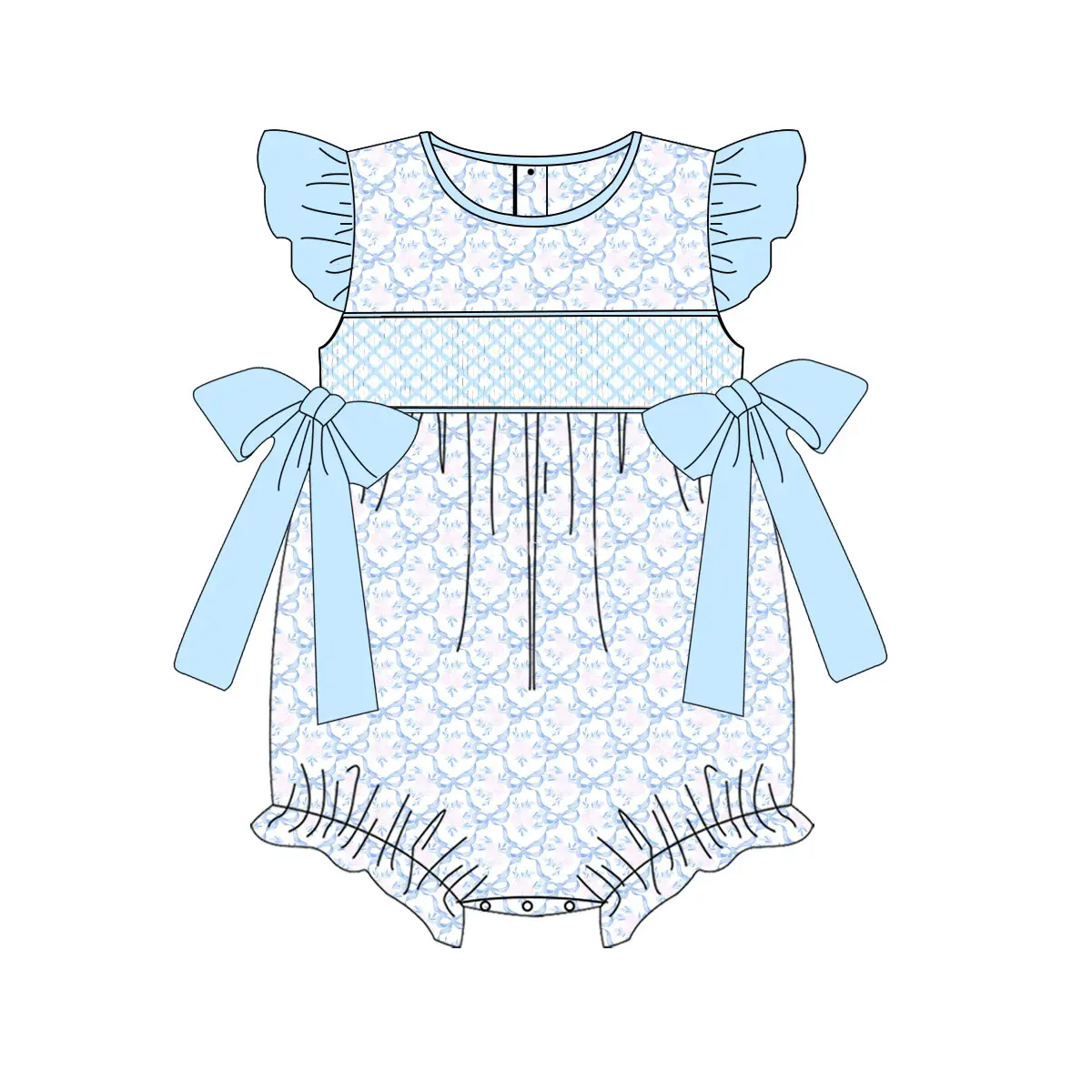 Flutter sleeves light blue bow floral baby girls romper