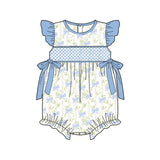 Flutter sleeves blue bow baby girls summer romper
