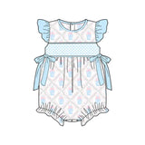 Flutter sleeves pink bow baby girls summer romper