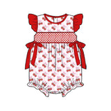 Flutter sleeves strawberry bow baby girls summer romper