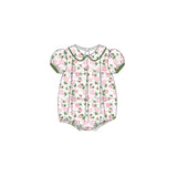 Short sleeves pink green floral baby girls summer romper