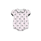 Short sleeves black bow stripe baby girls summer romper