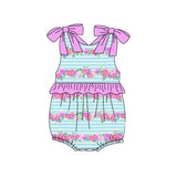 Pink straps stripe ruffle floral baby girls summer romper