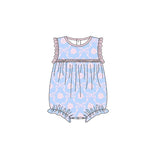 Sleeveless ruffle floral bow baby girls summer romper
