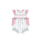 Flutter sleeves floral light blue bow baby girls summer romper