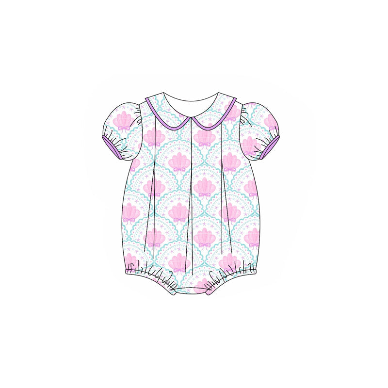 Short sleeves shell starfish bow baby girls summer romper