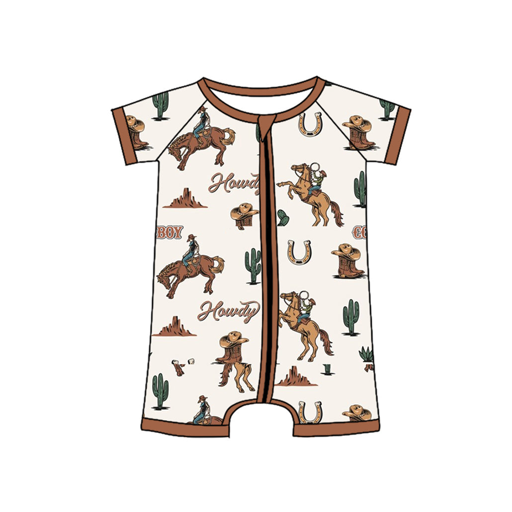 Brown short sleeves cactus horse rodeo baby boy romper